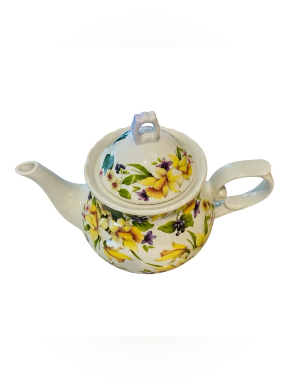 Vintage Sadler England Yellow Daffodil Floral Porcelain Teapot Spring Bouquet - Picture 2 of 5